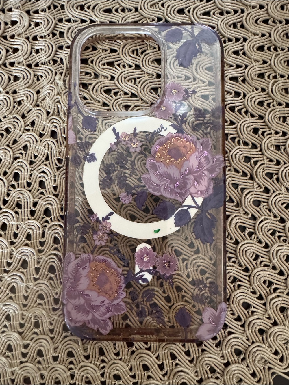 Coach Purple Floral Clear Phone Case with MagSafe Ring